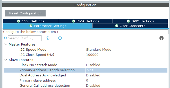 I2C configuration